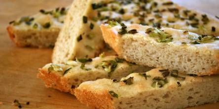 focaccia cut with green onions