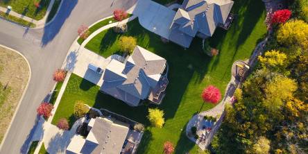 Overhead view of a row of houses.