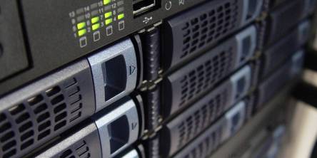 Closeup photo of a set of servers